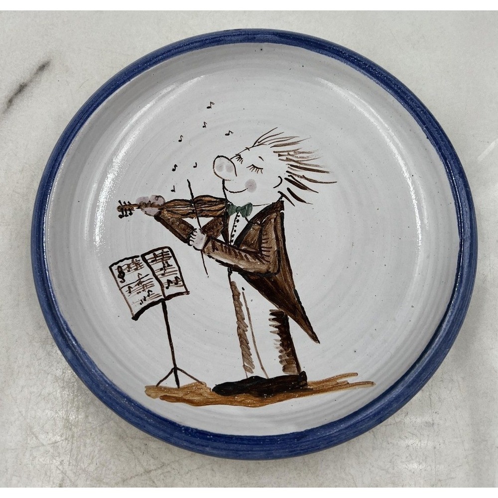 Vintage Hand Painted Pottery Plate Violinist Musician 8" Signed SB Decor Art